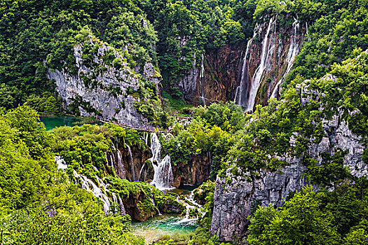 平和,大,瀑布,十六湖国家公园,克罗地亚