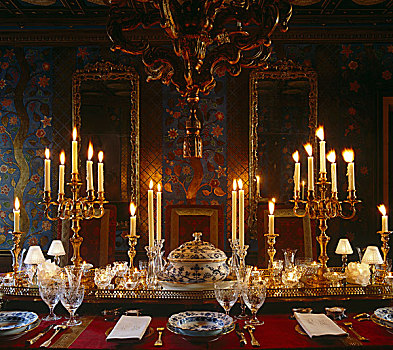 餐桌,装饰,镀金,枝状大烛台,蓝色,洋葱,瓷器