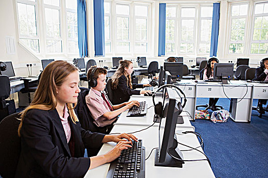 学生,用电脑,教室