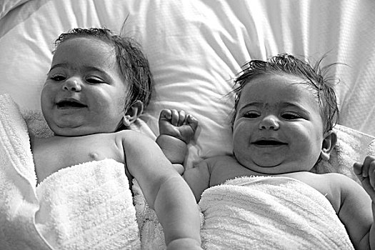 微笑,双胞胎,毛巾,沐浴