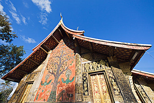 老挝,琅勃拉邦,寺院,皮质带,镶嵌图案