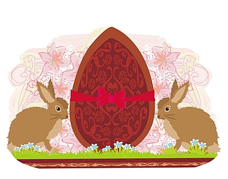 巧克力蛋,红色,蝴蝶结,两个,漂亮,兔子