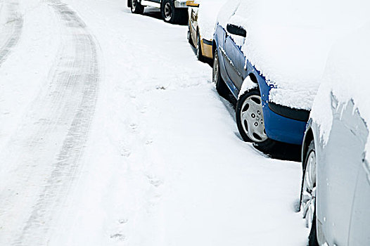 积雪,汽车,路边