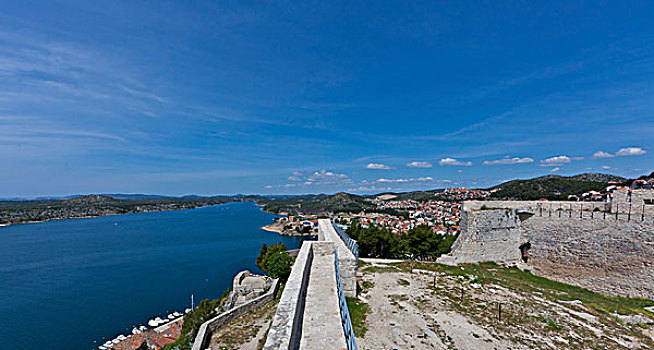 城堡,斯本力,中心,达尔马提亚,亚得里亚海,海岸,克罗地亚,欧洲