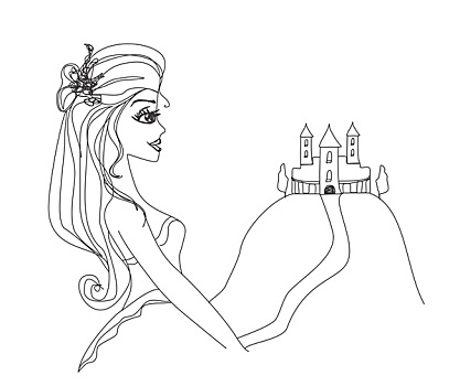 美女,年轻,公主,正面,城堡,涂写,插画