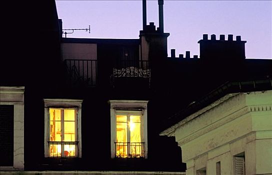 法国,巴黎,建筑正面,夜晚