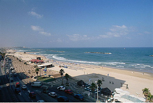 俯视,道路,海滩,特拉维夫,以色列