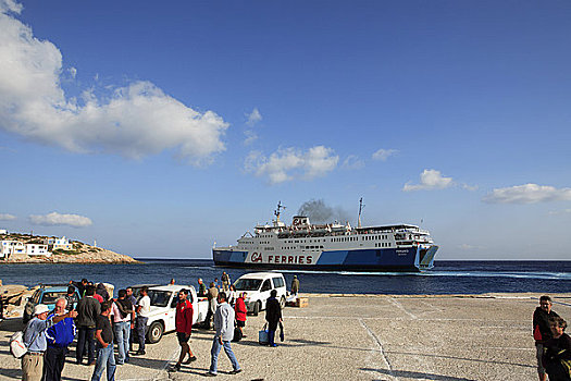 欧洲,希腊,基克拉迪群岛,渡船,到达,港口