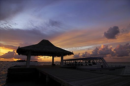 氛围,云,上方,码头,满月,胜地,马尔代夫,印度洋