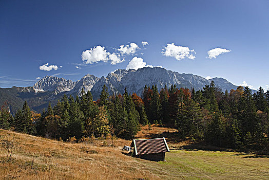 风景,山脉,途中,向上,米滕瓦尔德,巴伐利亚,德国