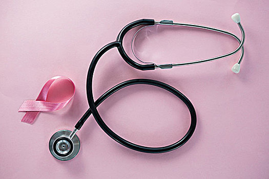 俯视,听诊器,乳腺癌,意识,带,粉色背景