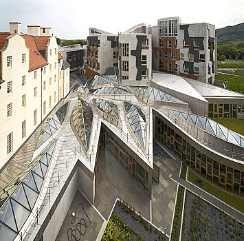 苏格兰,爱丁堡,苏格兰议会,建筑,钢铁,橡树,花冈岩,复杂,一个,创新,造型,英国,今日