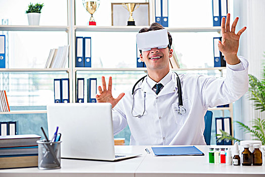 医生,工作,虚拟,眼镜