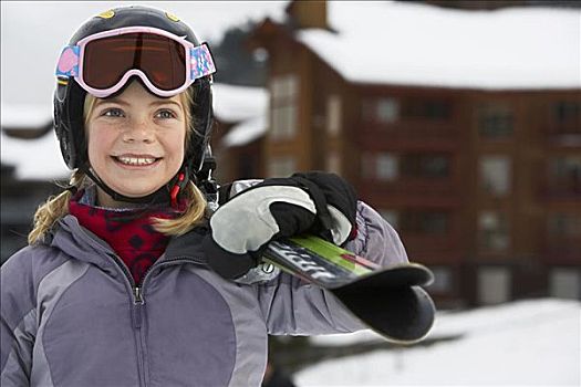 女孩,肖像,滑雪,不列颠哥伦比亚省,加拿大