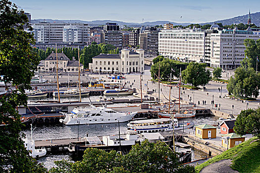 挪威,奥斯陆,看,阿肯修弗斯城,城市,码头,区域