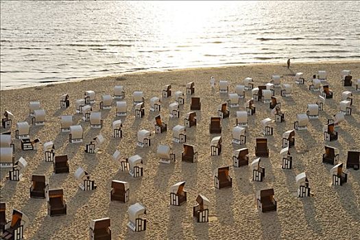 沙滩椅,早晨,塞林,海滩,胜地,城镇,德国,欧洲