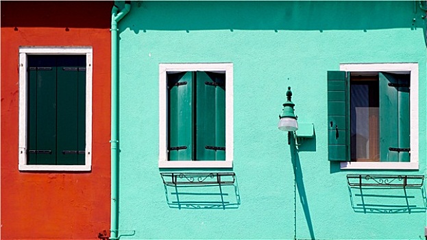 红色,绿色,墙壁,窗户,房子