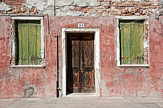 墙壁,老,门,窗户,威尼斯,威尼托,意大利,欧洲