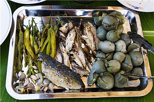 成分,虾,鱼,新鲜,蔬菜,泰国风味,风格