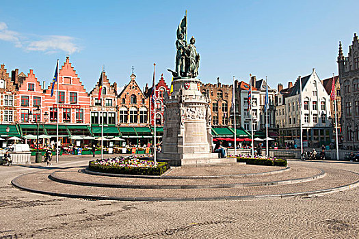 雕塑,市场,广场,历史,中心,布鲁日,世界遗产,比利时,欧洲