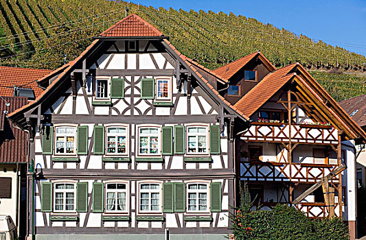 半木结构房屋,葡萄园,乡村,德国