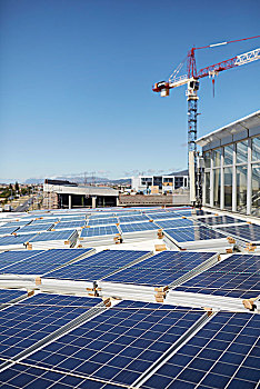 太阳能电池板,一堆,晴朗,屋顶
