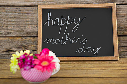 高兴,母亲节,文字,书写,黑板,杯子,花,木质背景