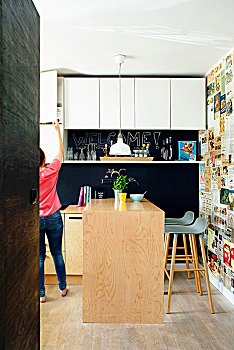 白墙,厨房操作台,靠近,墙壁,复古,杂志