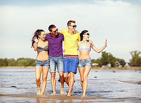 夏天,休假,度假,高兴,人,概念,群体,朋友,乐趣,海滩