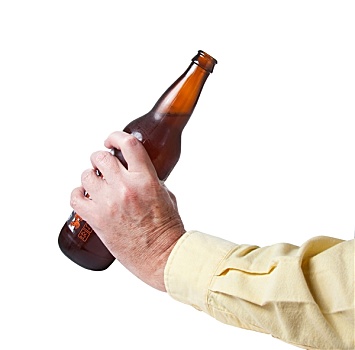 褐色,啤酒瓶,老,手