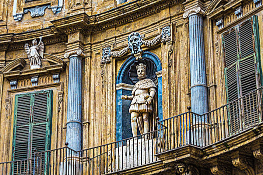雕塑,北方,建筑,广场,历史,中心,巴勒莫,西西里,意大利