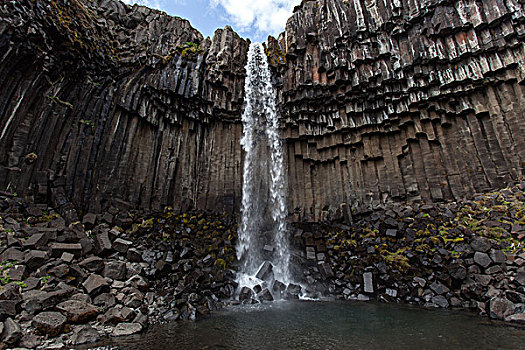 玄武岩,柱子,史瓦提瀑布,瀑布,斯卡夫塔菲尔国家公园,冰岛,欧洲