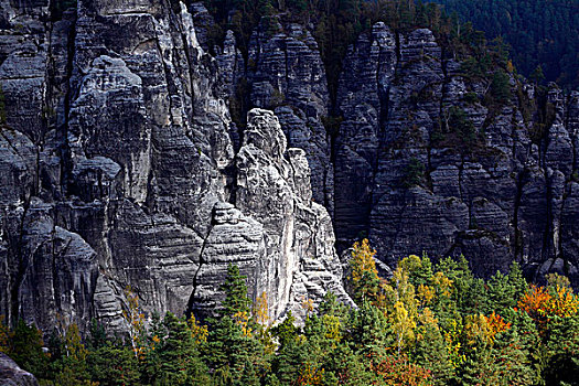 棱堡,石头,砂岩,山峦,秋天,萨克森,瑞士,国家,公园,德国,欧洲