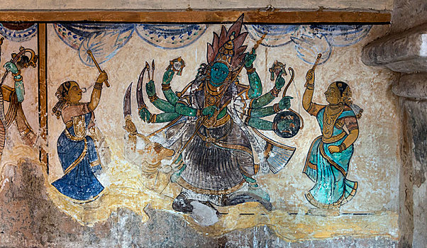 印度教,女神,壁画,庙宇,坦贾武尔,泰米尔纳德邦,印度,亚洲