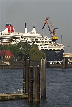 班轮,玛丽女王二世号,卧,码头,汉堡港,汉堡市,德国