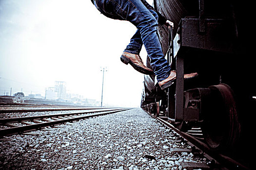 男人,跳跃,向上,列车