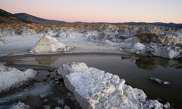 岩盐,石灰华,日落,莫诺湖,加利福尼亚,自然,户外
