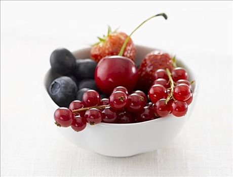 浆果,一个,樱桃,白色,瓷碗