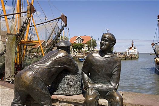 雕塑,港口,对虾,拖船,下萨克森,德国,欧洲