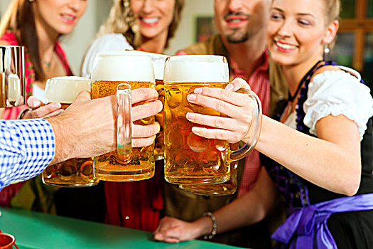 旅店,酒吧,巴伐利亚,群体,男青年,女人,传统,喝,啤酒,聚会