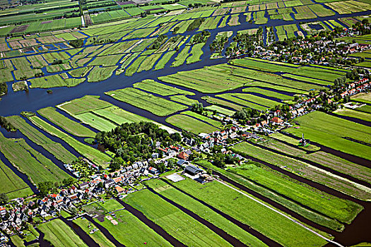荷兰,靠近,圩田,传统,农田,船,航拍