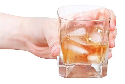 手,威士忌,冰,玻璃杯,隔绝