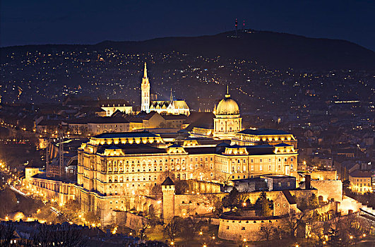 城堡,夜晚,布达佩斯,匈牙利