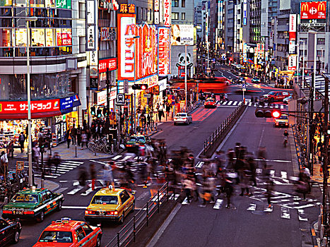 人,汽车,街道,黄昏,新宿,东京,日本,亚洲