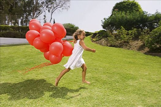 女孩,跑,红色,气球