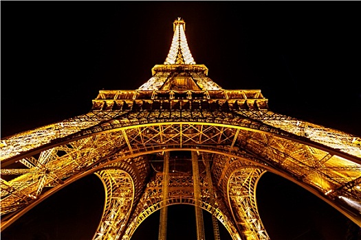 宽,风景,埃菲尔铁塔,光亮,夜晚,巴黎,法国