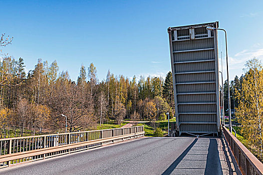 打开,开合式吊桥,上方,锁,运河,运输,湖,海湾地区,芬兰,靠近,俄罗斯