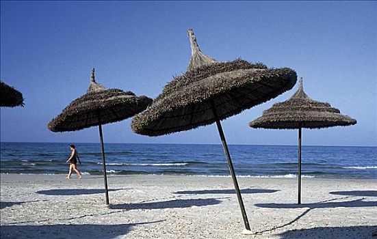 中心,苏斯,海滩,遮阳伞,假日,夏天,突尼斯,北非