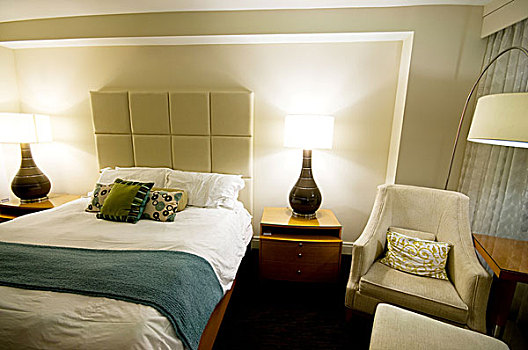 双人床,现代,室内,房间