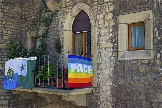 平和,旗帜,露台,圣马力诺